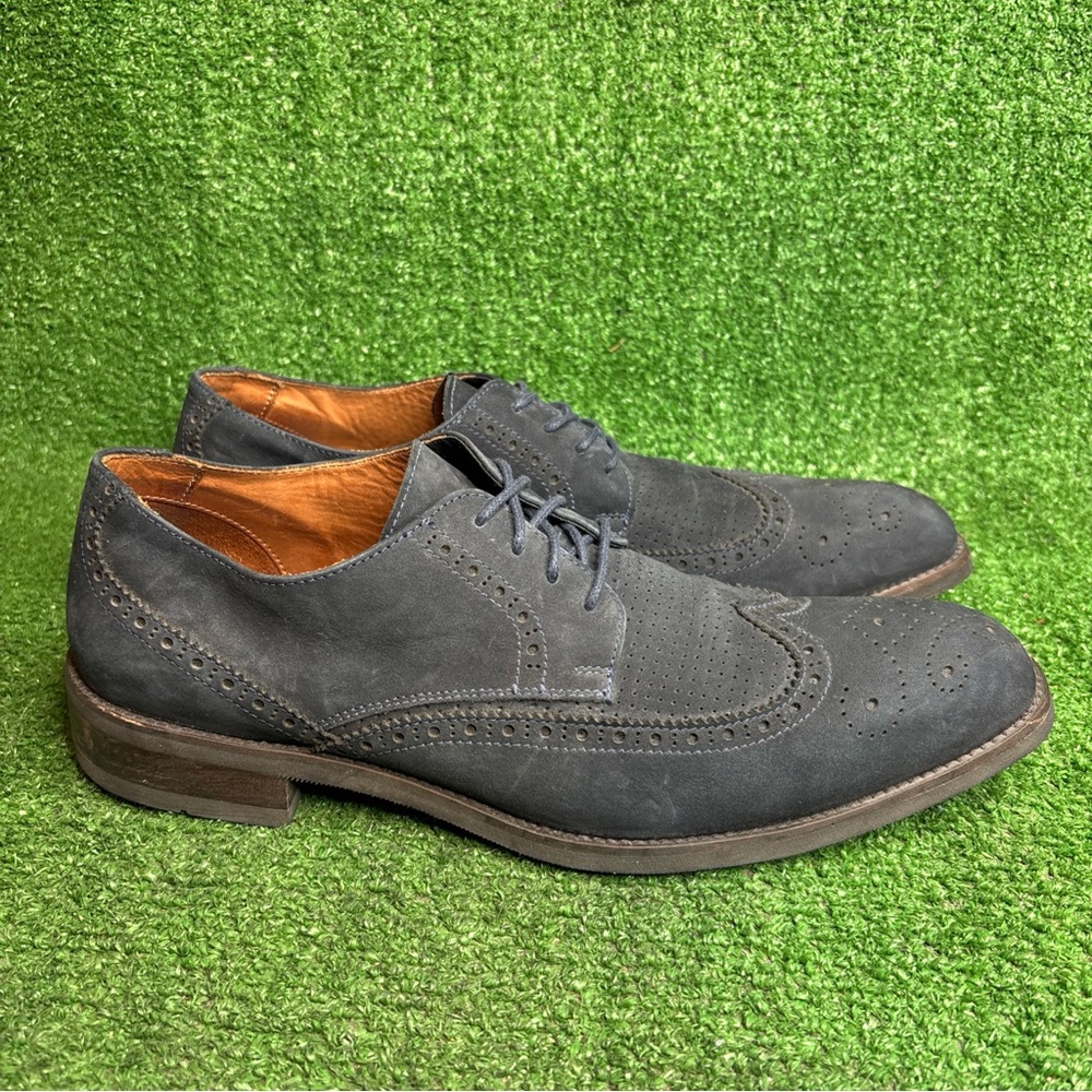 Donald J Pliner Blue Suede Oxford 11.5 Leather‎ Wingtip Lace Up